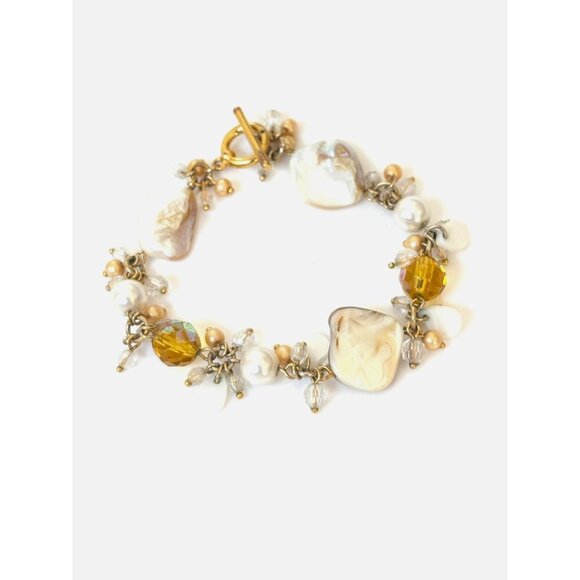 Gold Necklace & Bracelet Seashells Pearls & Gemstones Iridescent Accents Beach - Picture 4 of 8